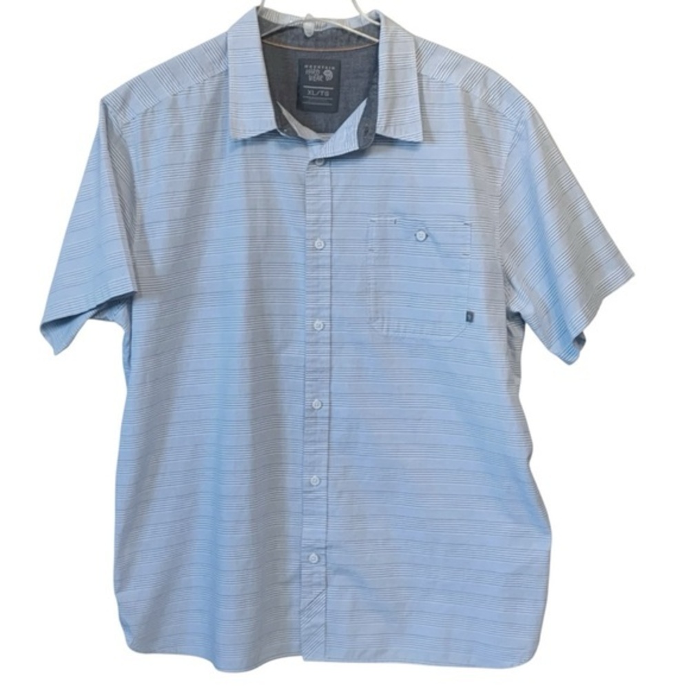 Mountain Hardwear Light Blue Striped button front outdoor hiking activewear XL